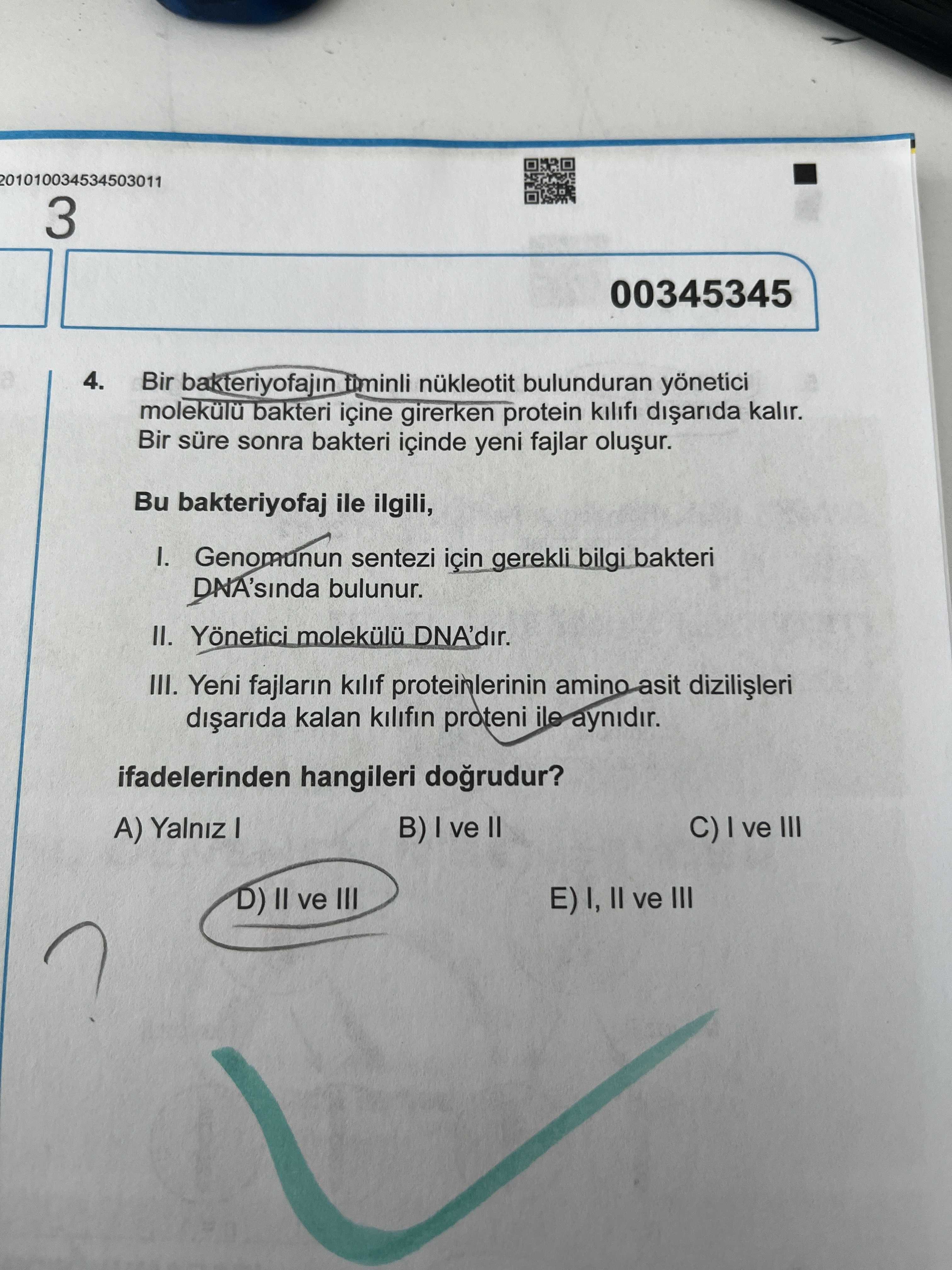 Bir bakteriyofajın izminli nükleotit bulunduran yönetici molekülü bakteri içine girerken protein