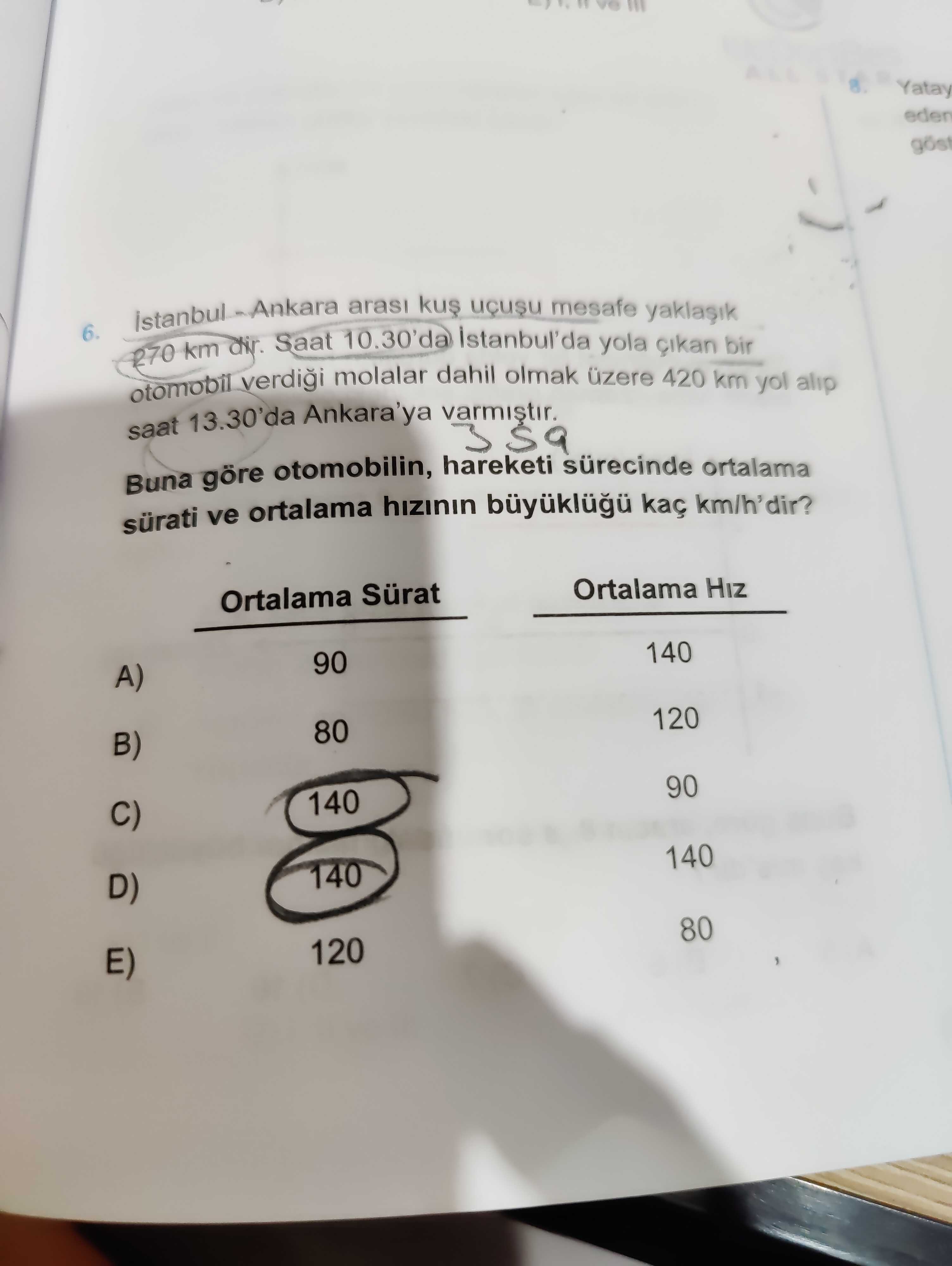 İstanbul - Ankara arası kuş uçuşu mesafe yaklaşık 270 km dir. Saat 10.30'da İstanbul'da yola çıkan