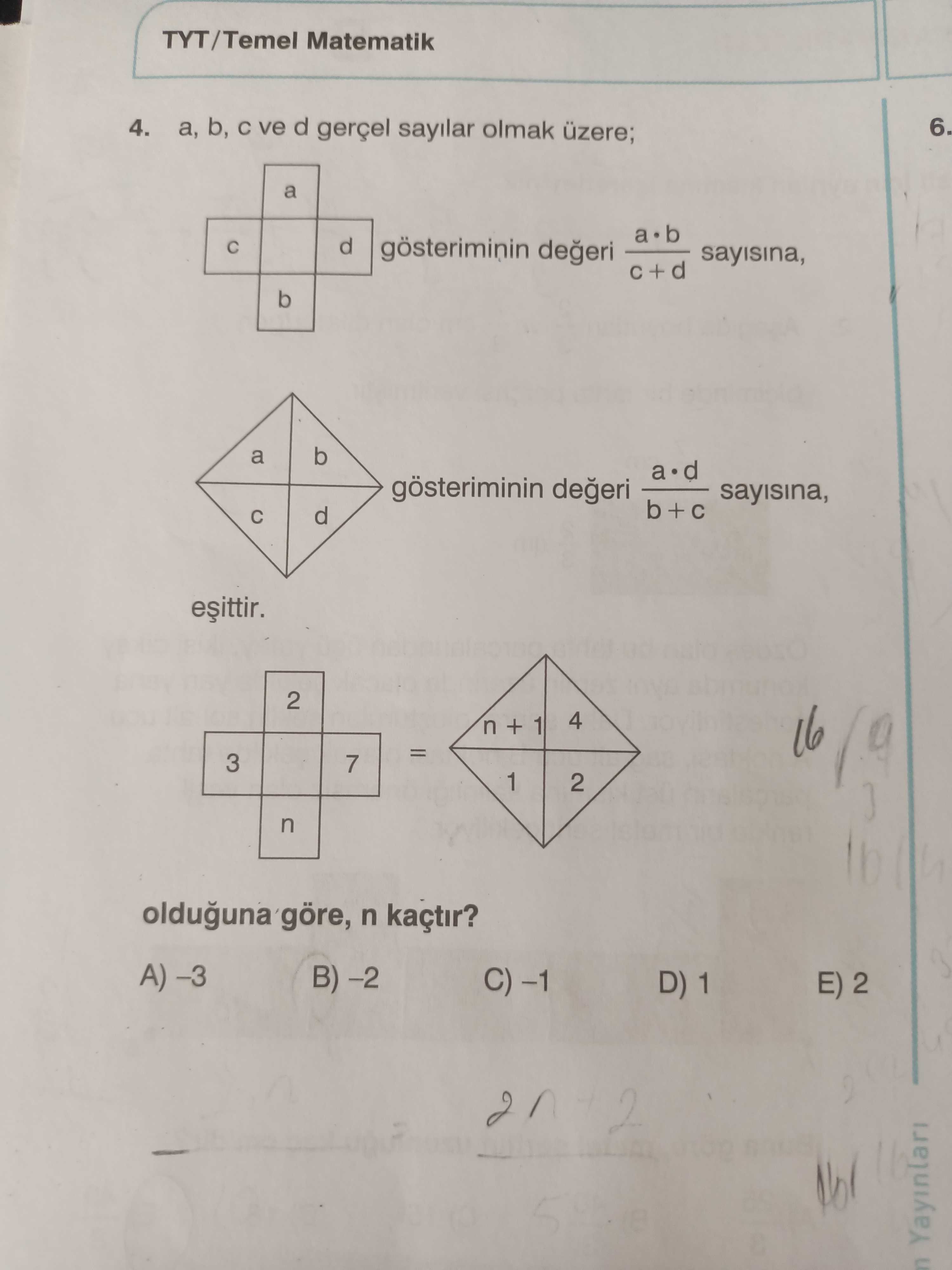 a, b, c ve d gerçel sayılar olmak üzere; (üstte a, solda c, sağda d, altta b olan artı/haç
