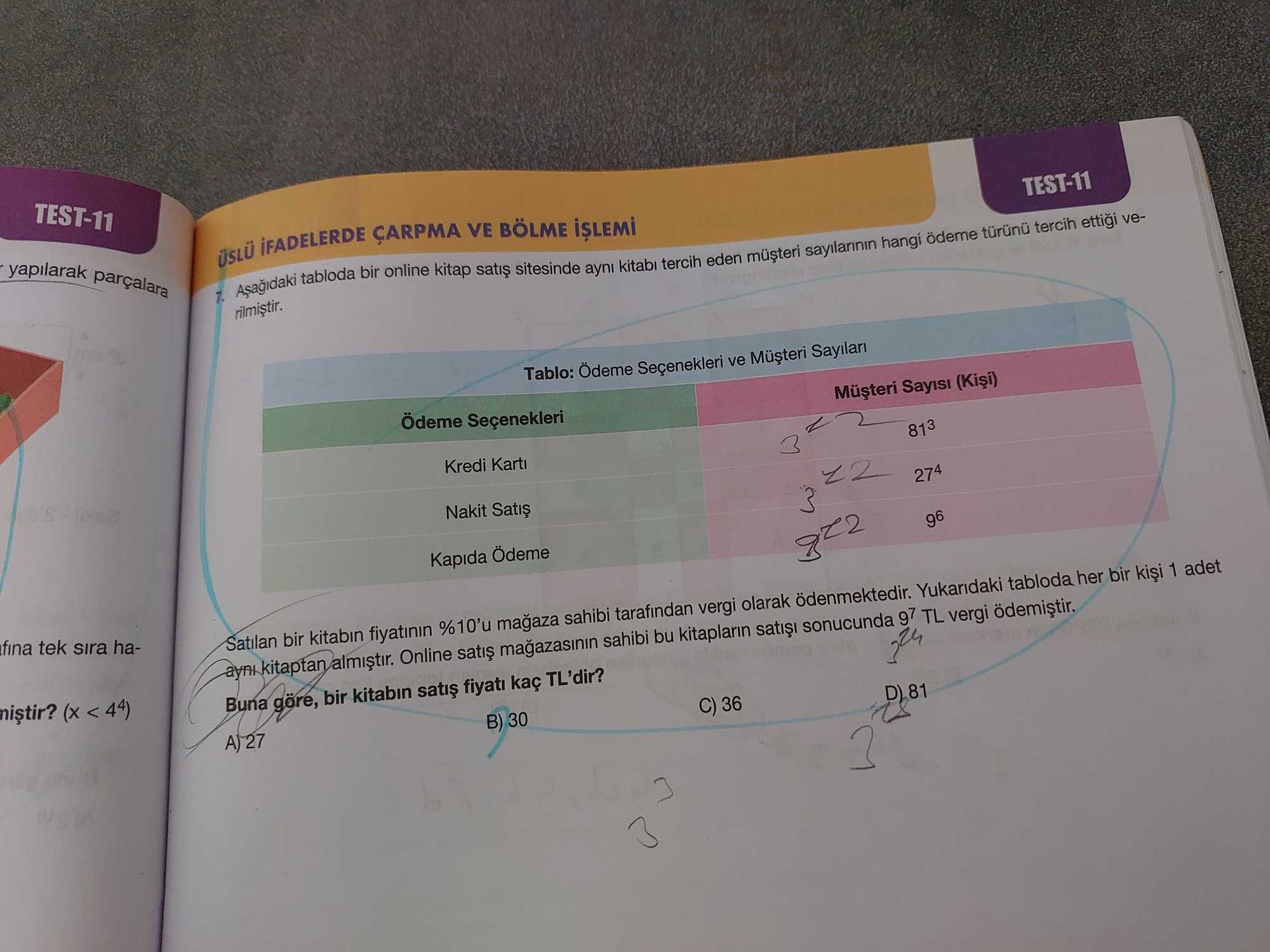 Aşağıdaki tabloda bir online kitap satış sitesinde aynı kitabı tercih eden müşteri sayılarının hangi