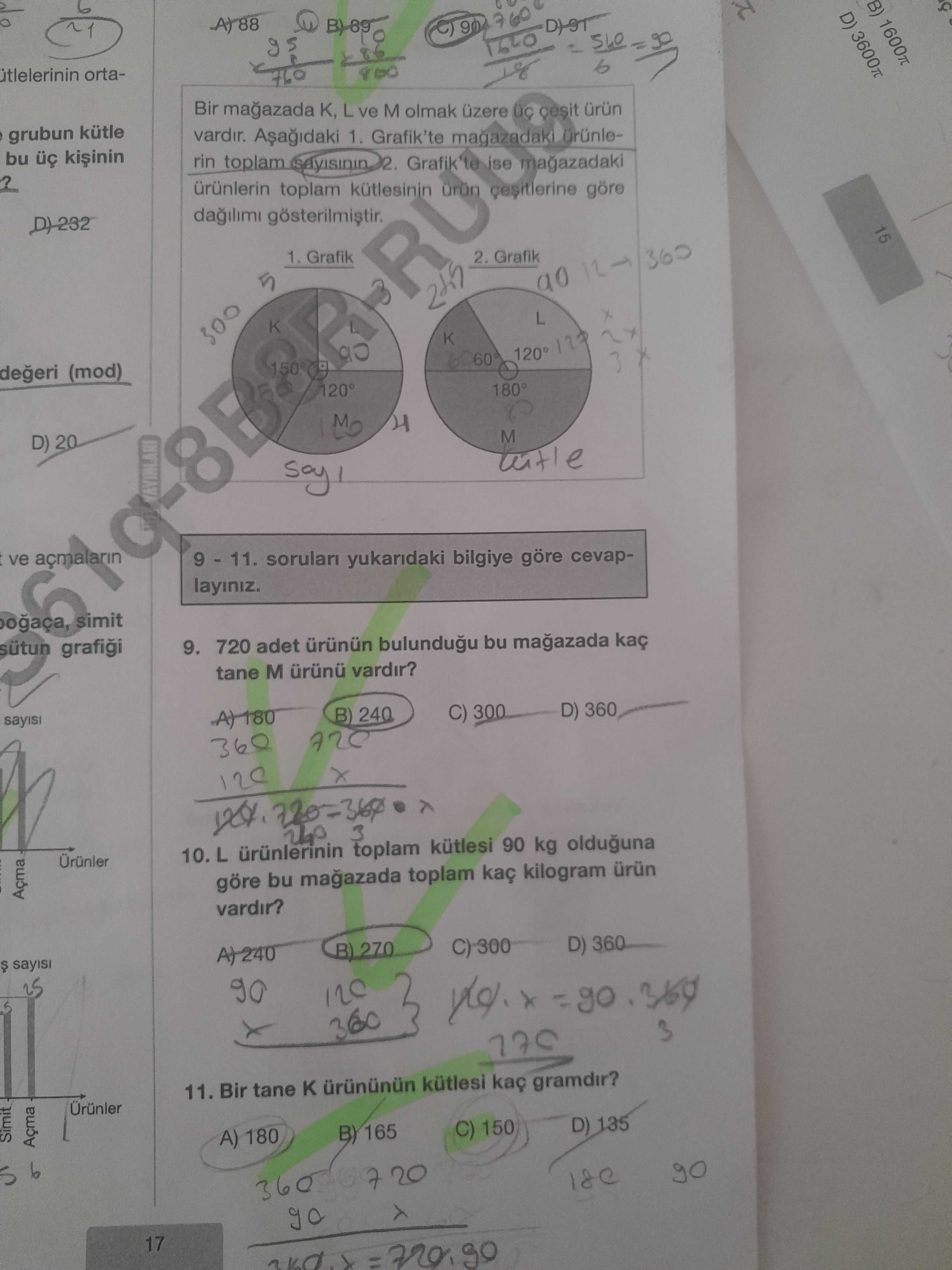 Bir mağazada K, L ve M olmak üzere üç çeşit ürün vardır. Aşağıdaki 1. Grafik'te mağazadaki ürünlerin