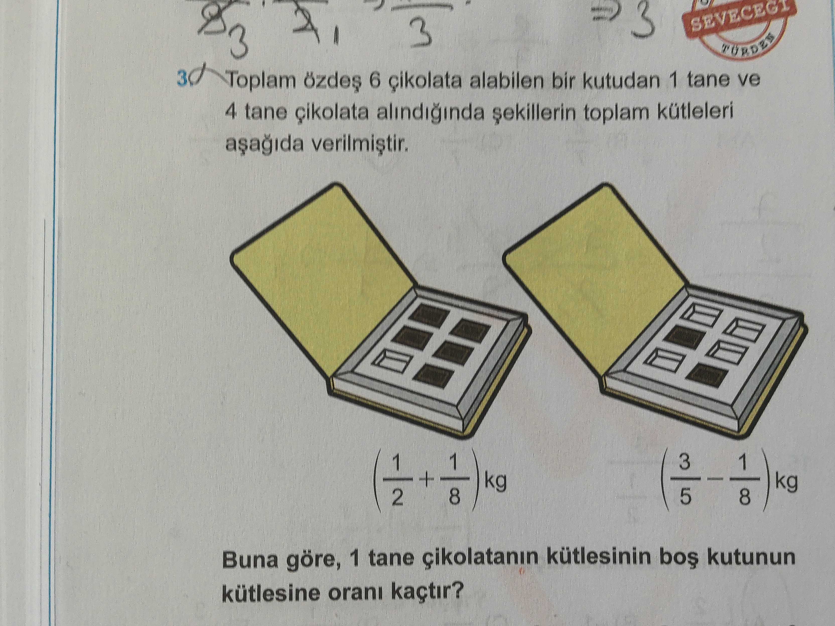 Toplam özdeş 6 çikolata alabilen bir kutudan 1 tane ve 4 tane çikolata alındığında şekillerin toplam