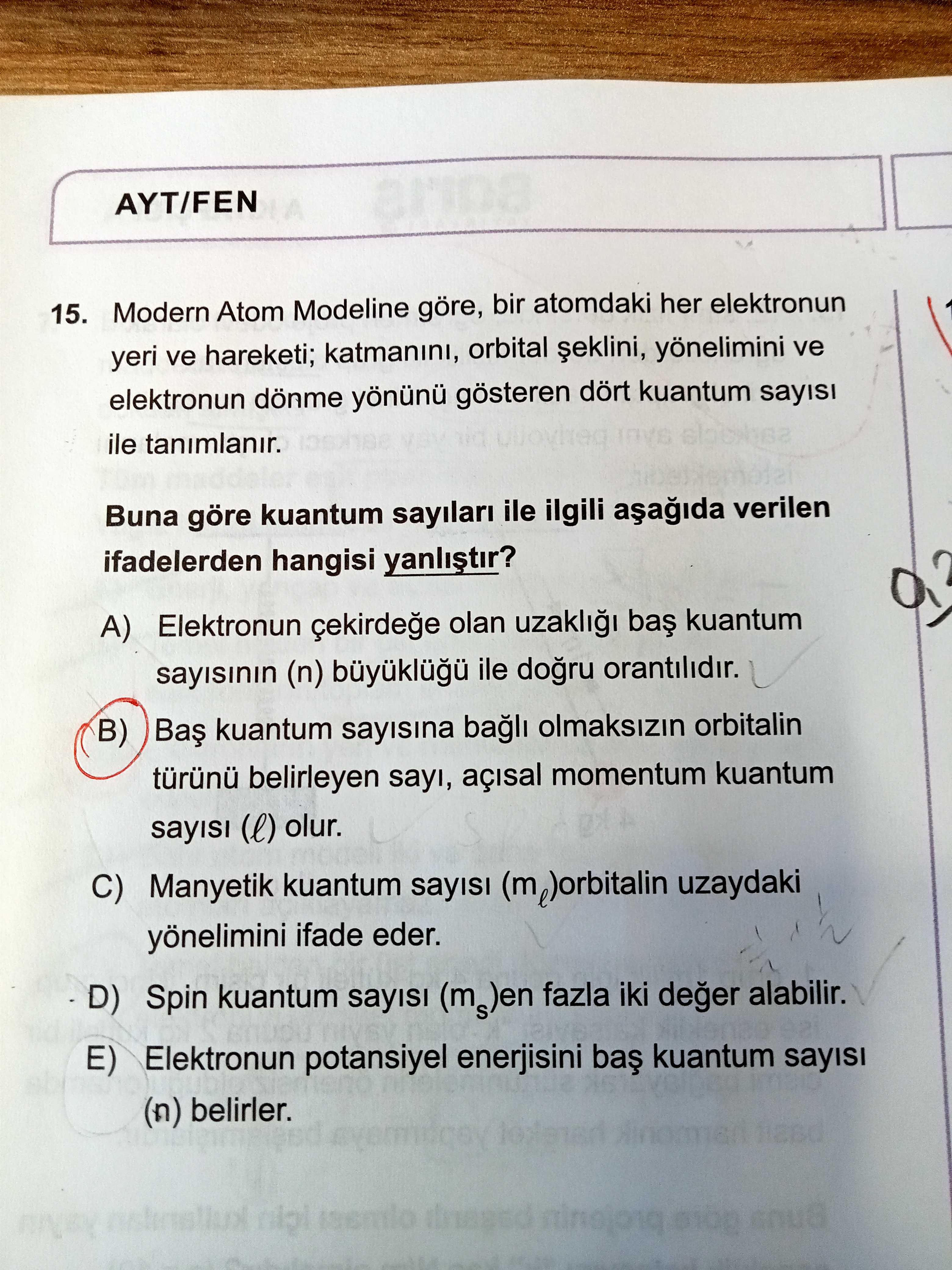 Modern Atom Modeline göre, bir atomdaki her elektronun yeri ve hareketi; katmanını, orbital şeklini