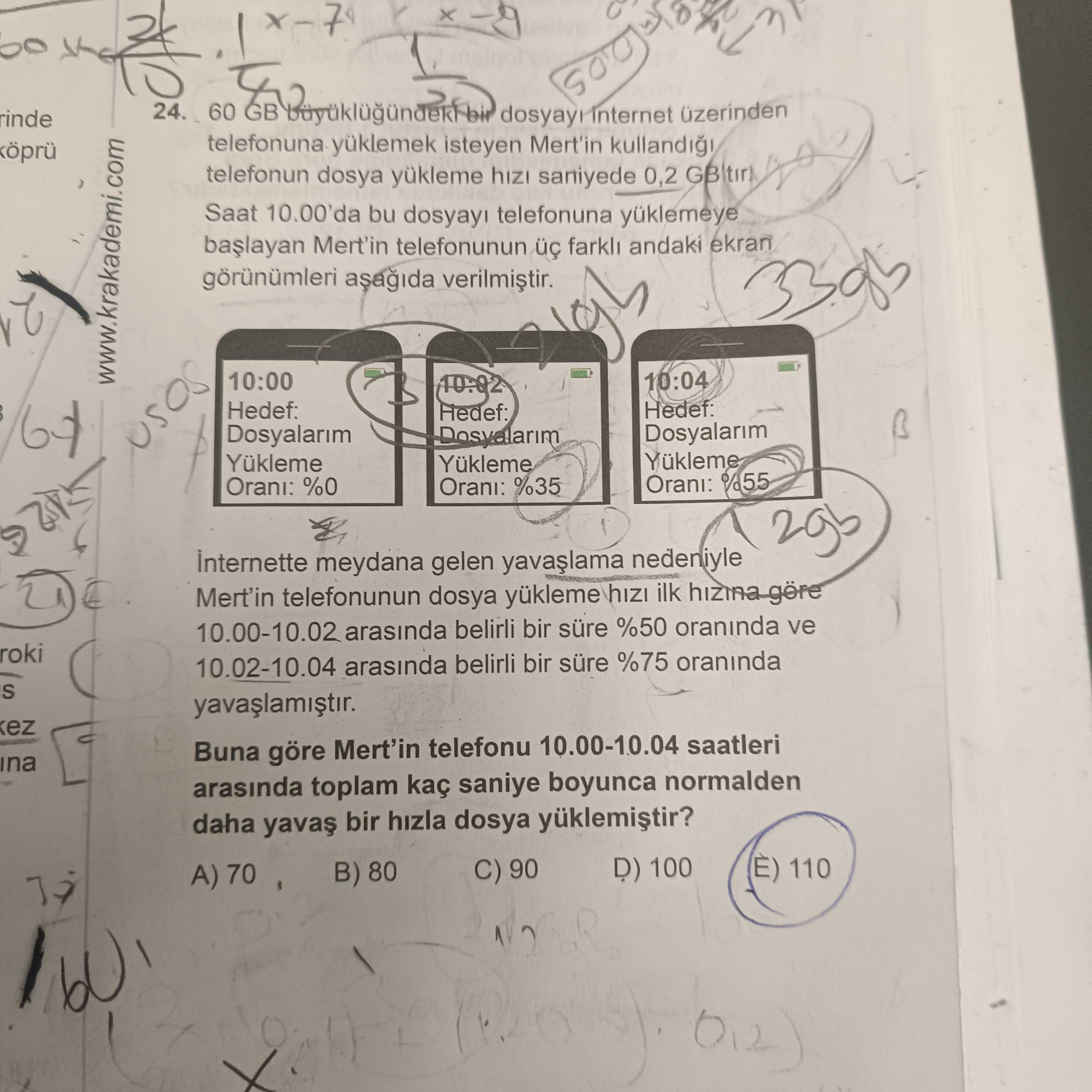 60 GB büyüklüğündeki bir dosyayı internet üzerinden telefonuna yüklemek isteyen Mert'in kullandığı