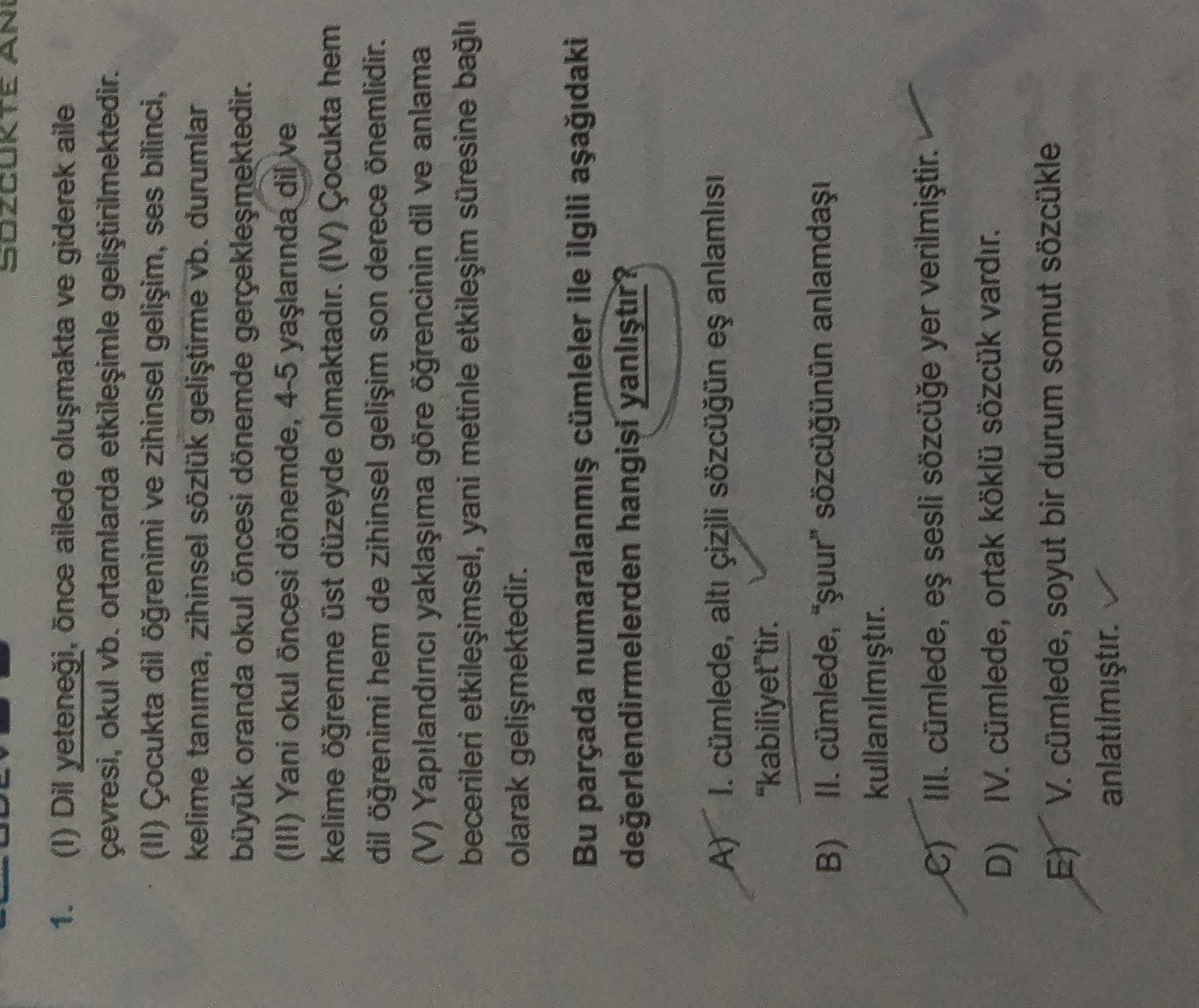 (I) Dil yeteneği, önce ailede oluşmakta ve giderek aile çevresi, okul vb. ortamlarda etkileşimle