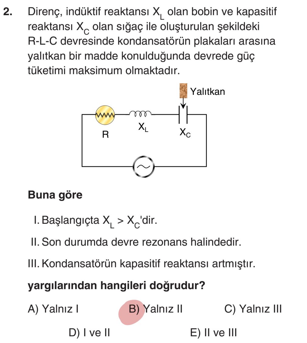 Direnç, indüktif reaktansı X_L olan bobin ve kapasitif reaktansı X_C olan sığaç ile oluşturulan