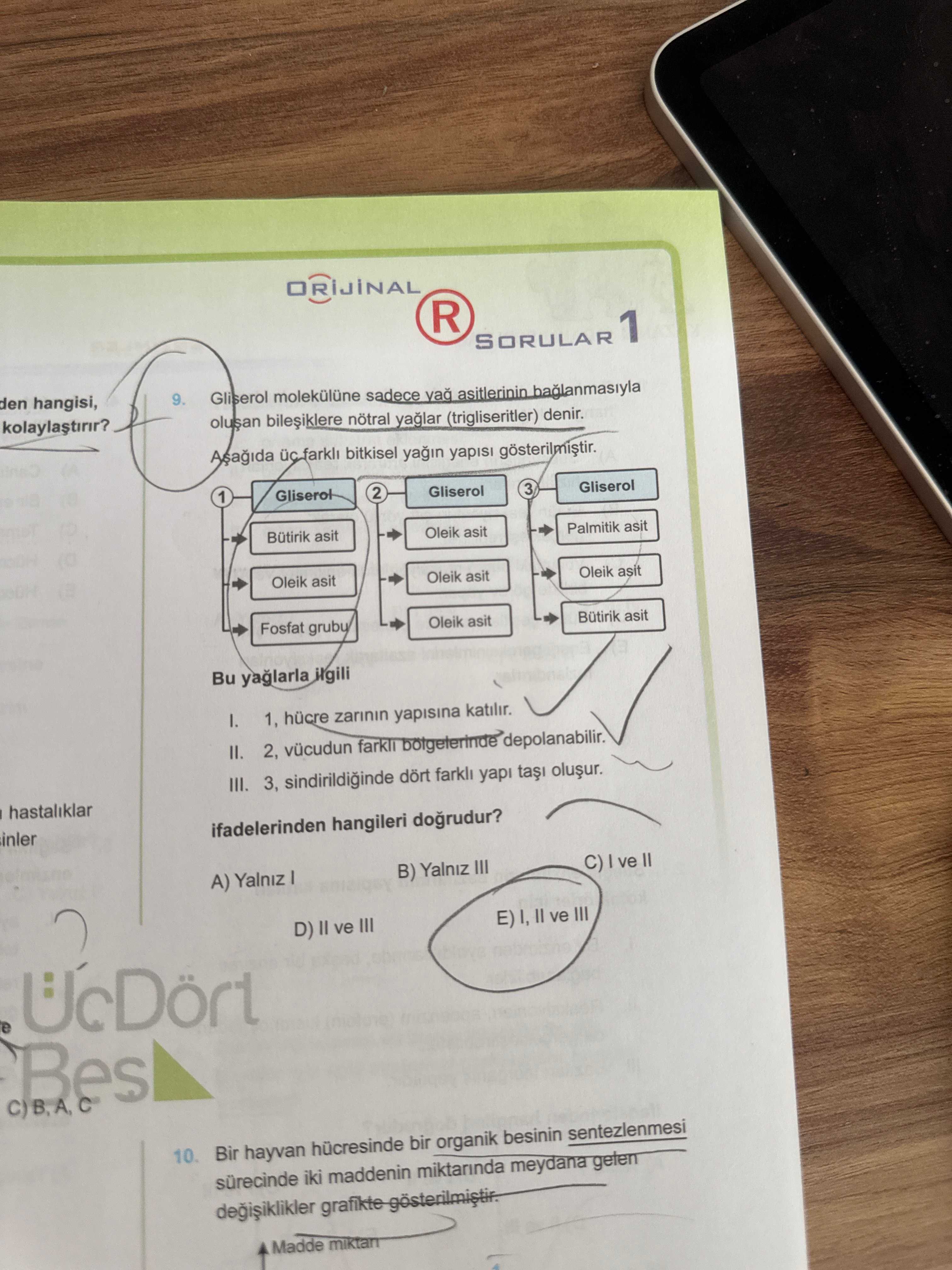 Gliserol molekülüne sadece yağ asitlerinin bağlanmasıyla oluşan bileşiklere nötral yağlar