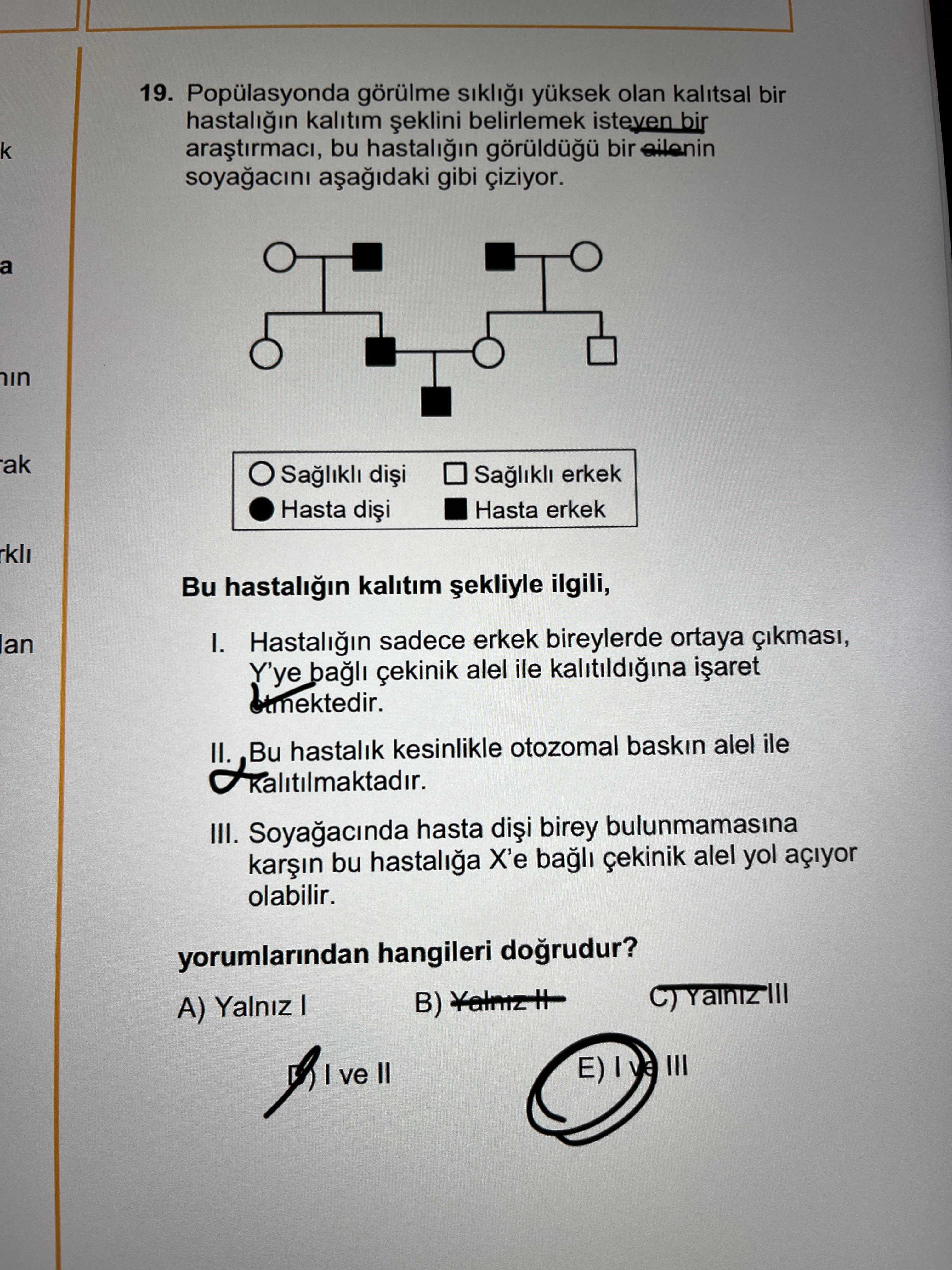Popülasyonda görülme sıklığı yüksek olan kalıtsal bir hastalığın kalıtım şeklini belirlemek isteyen