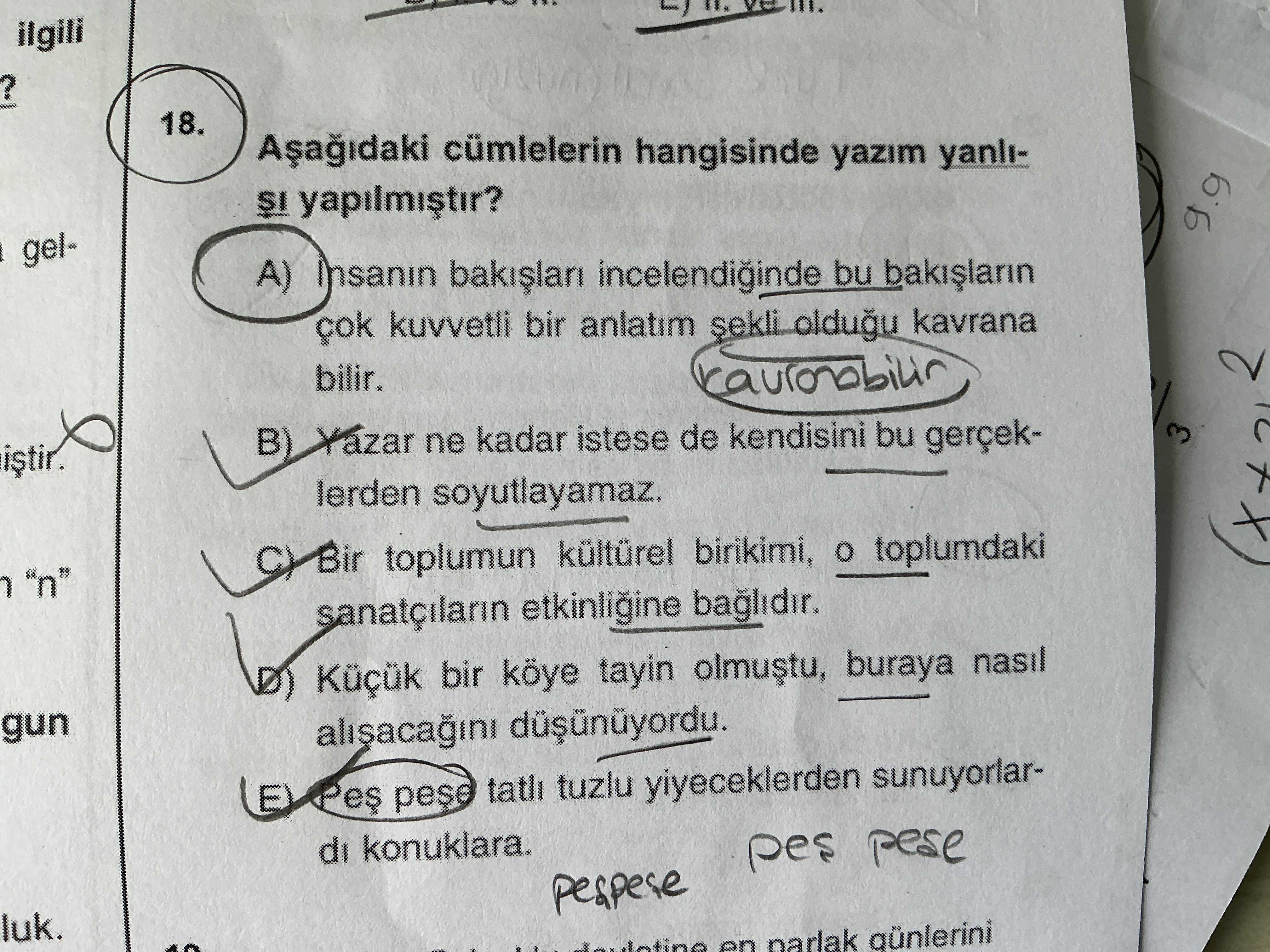 Aşağıdaki cümlelerin hangisinde yazım yanlışı yapılmıştır?