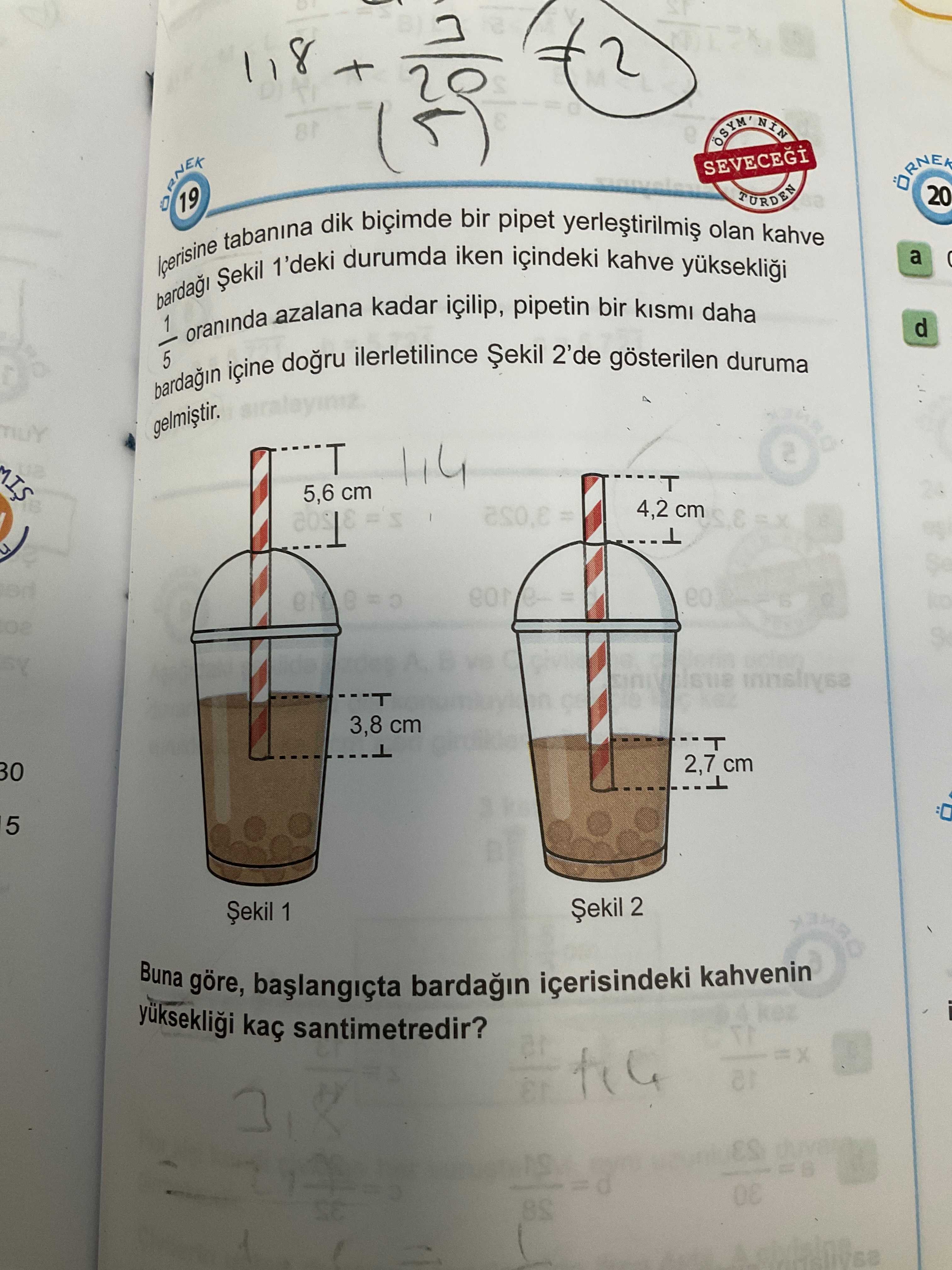 İçerisine tabanına dik biçimde bir pipet yerleştirilmiş olan kahve bardağı Şekil 1'deki durumda iken