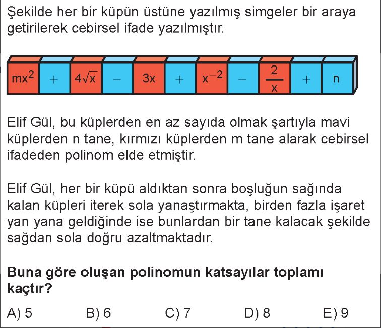 Şekilde her bir küpün üstüne yazılmış simgeler bir araya getirilerek cebirsel ifade yazılmıştır
