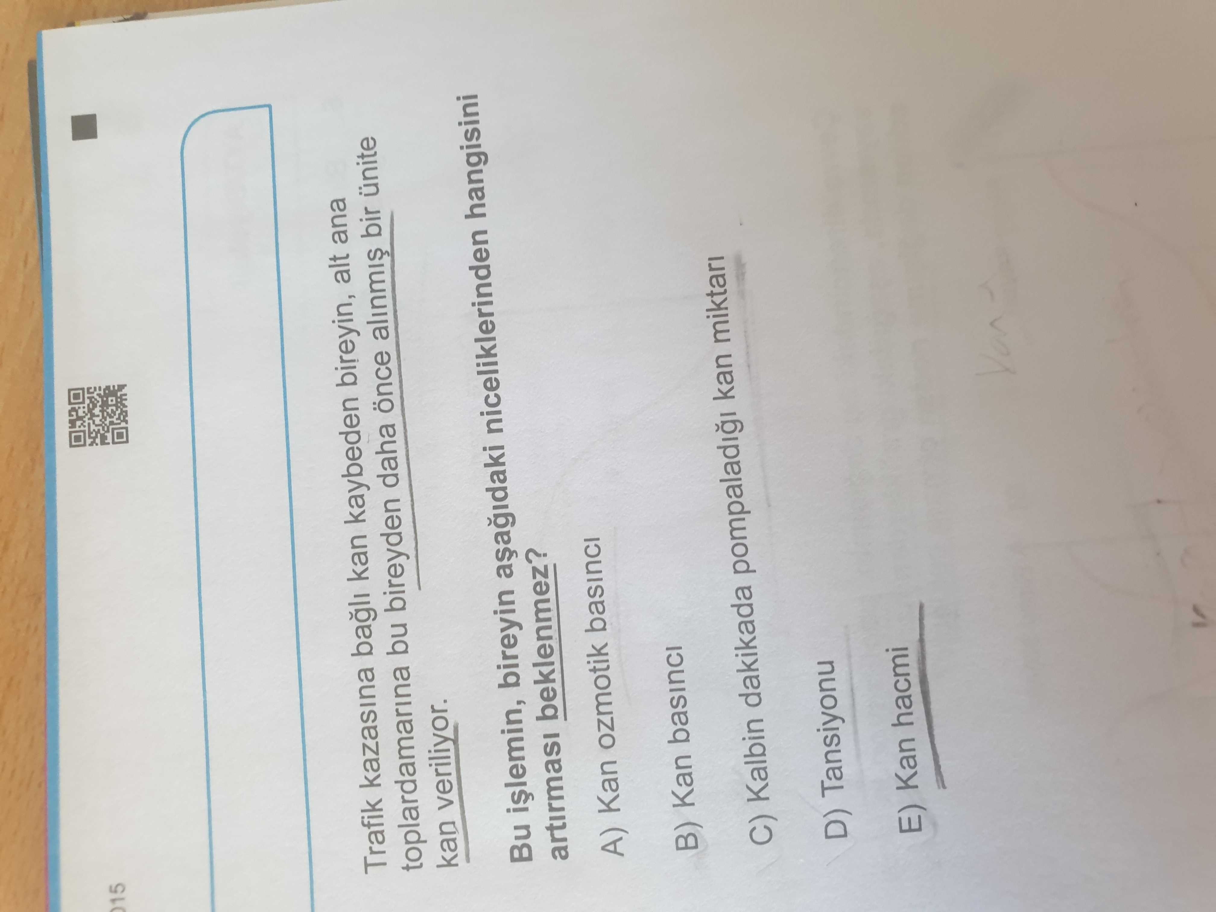 Trafik kazasına bağlı kan kaybeden bireyin, alt ana toplardamarına bu bireyden daha önce alınmış bir