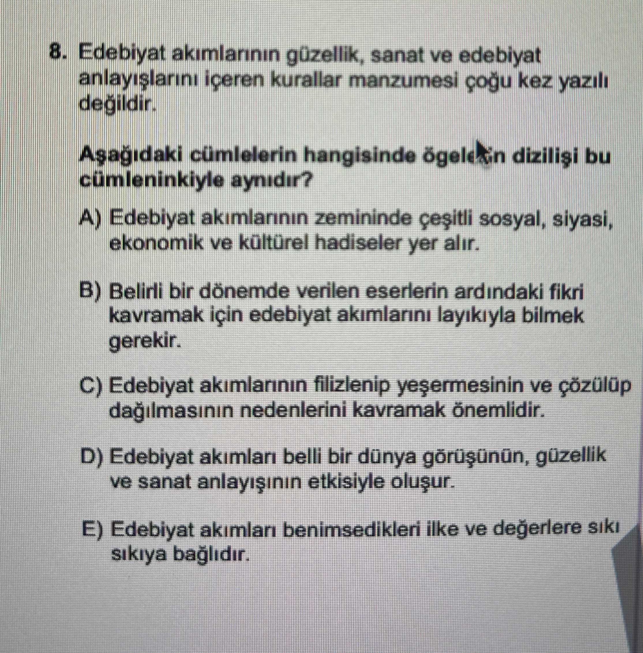 Edebiyat akımlarının güzellik, sanat ve edebiyat anlayışlarını içeren kurallar manzumesi çoğu kez