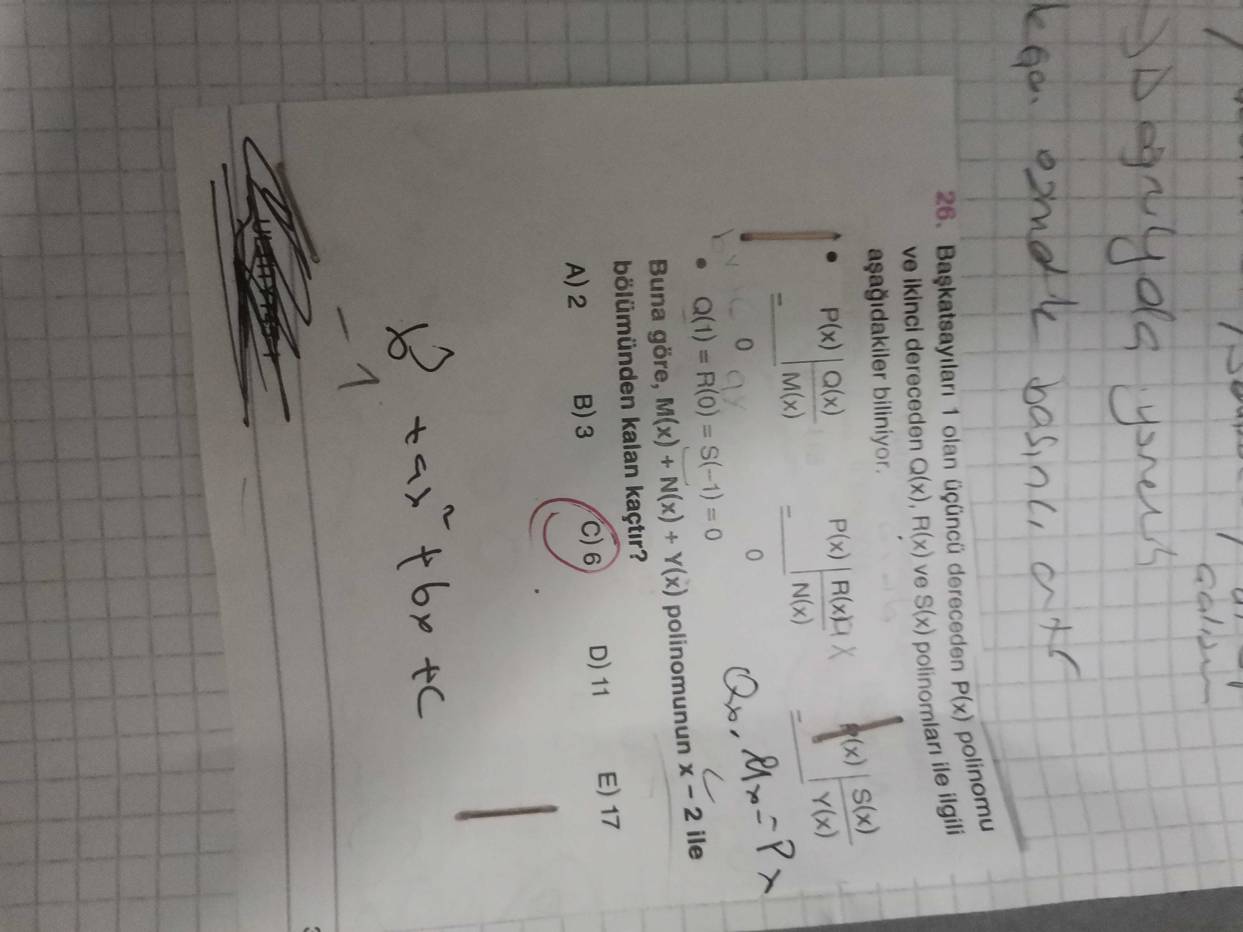 Başkatsayıları 1 olan üçüncü dereceden P(x) polinomu ve ikinci dereceden Q(x), R(x) ve S(x)