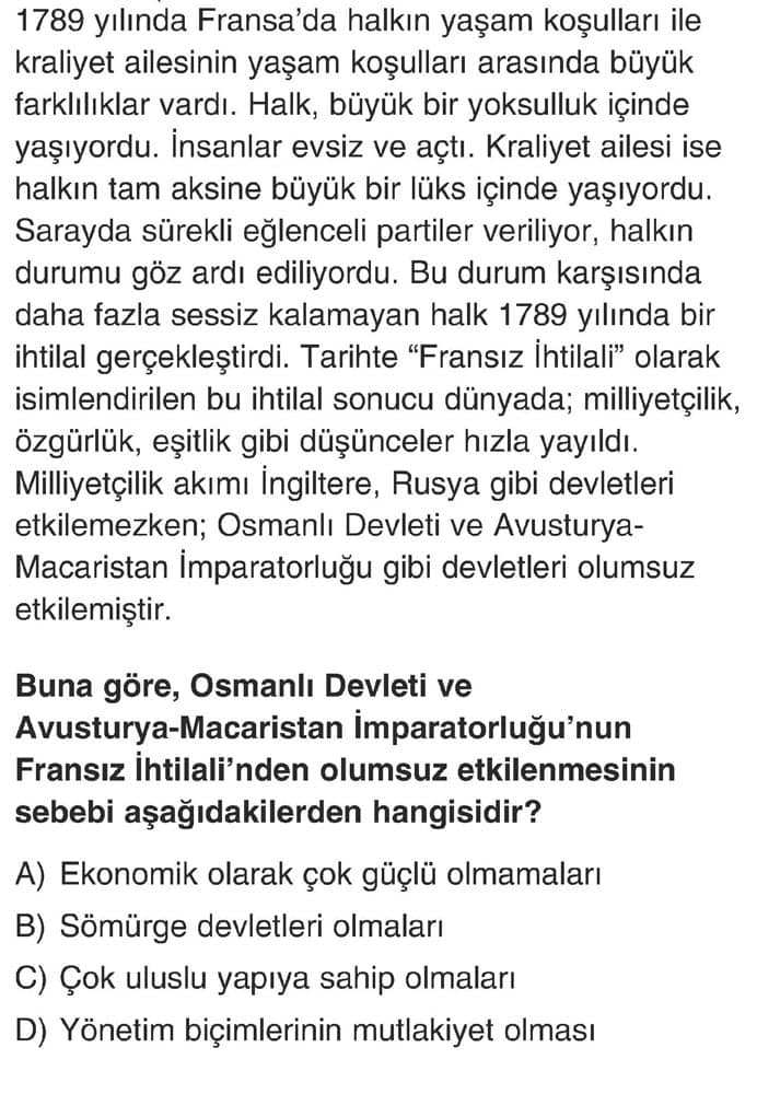 1789 yılında Fransa'da halkın yaşam koşulları ile kraliyet ailesinin yaşam koşulları arasında büyük