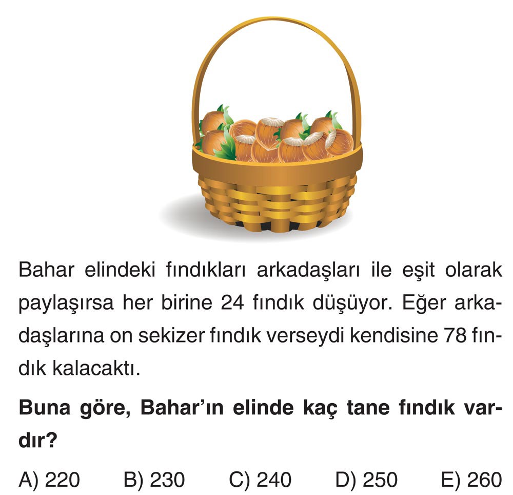 Bahar elindeki fındıkları arkadaşları ile eşit olarak paylaşırsa her birine 24 fındık düşüyor. Eğer