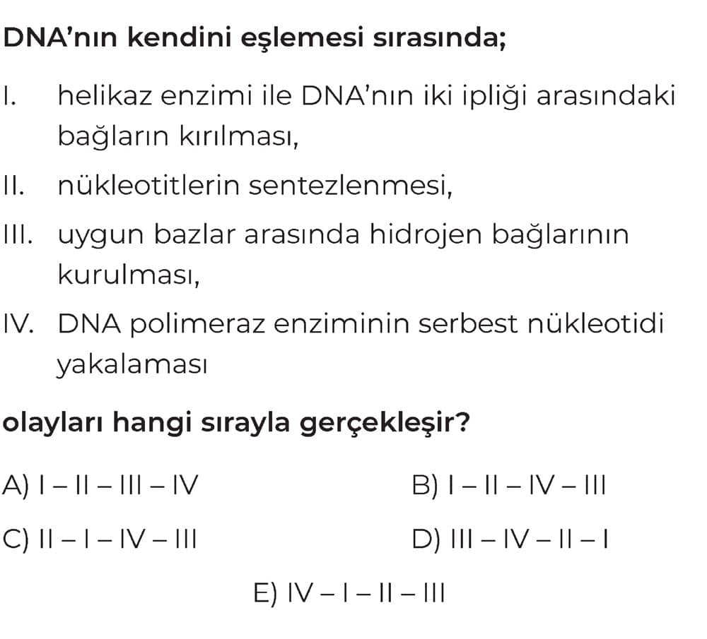DNA'nın kendini eşlemesi sırasında; I. helikaz enzimi ile DNA'nın iki ipliği arasındaki bağların