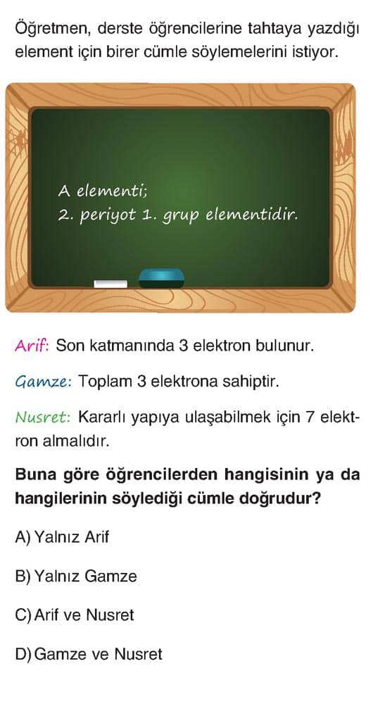 Öğretmen, derste öğrencilerine tahtaya yazdığı element için birer cümle söylemelerini istiyor. Arif