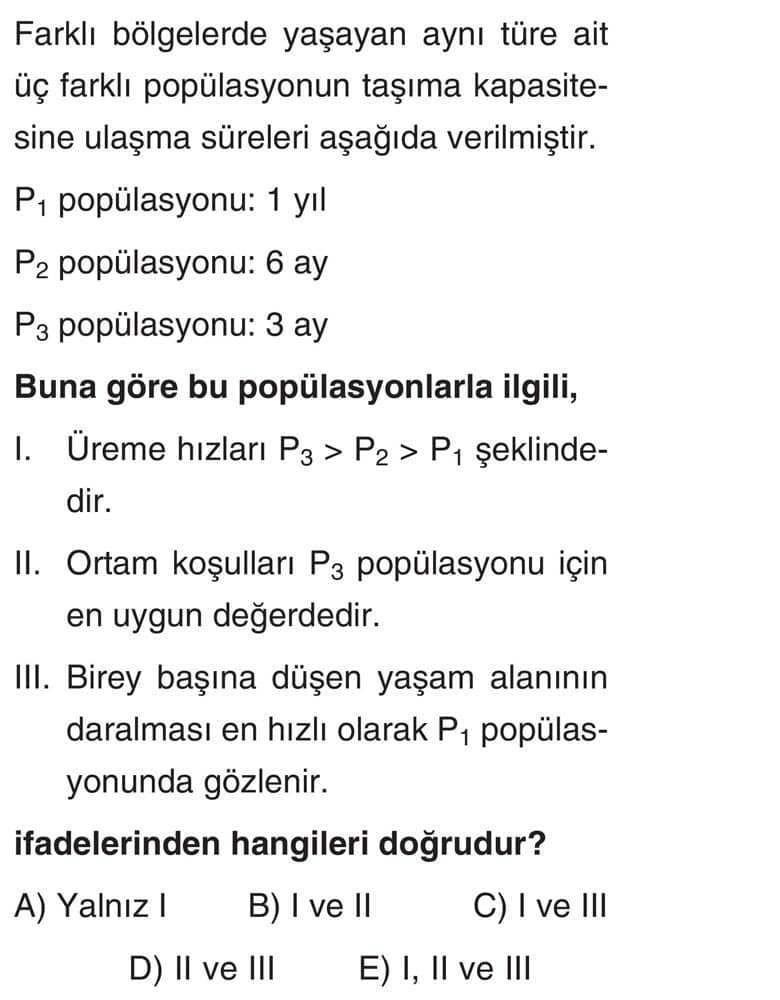 Farklı bölgelerde yaşayan aynı türe ait üç farklı popülasyonun taşıma kapasitesine ulaşma süreleri