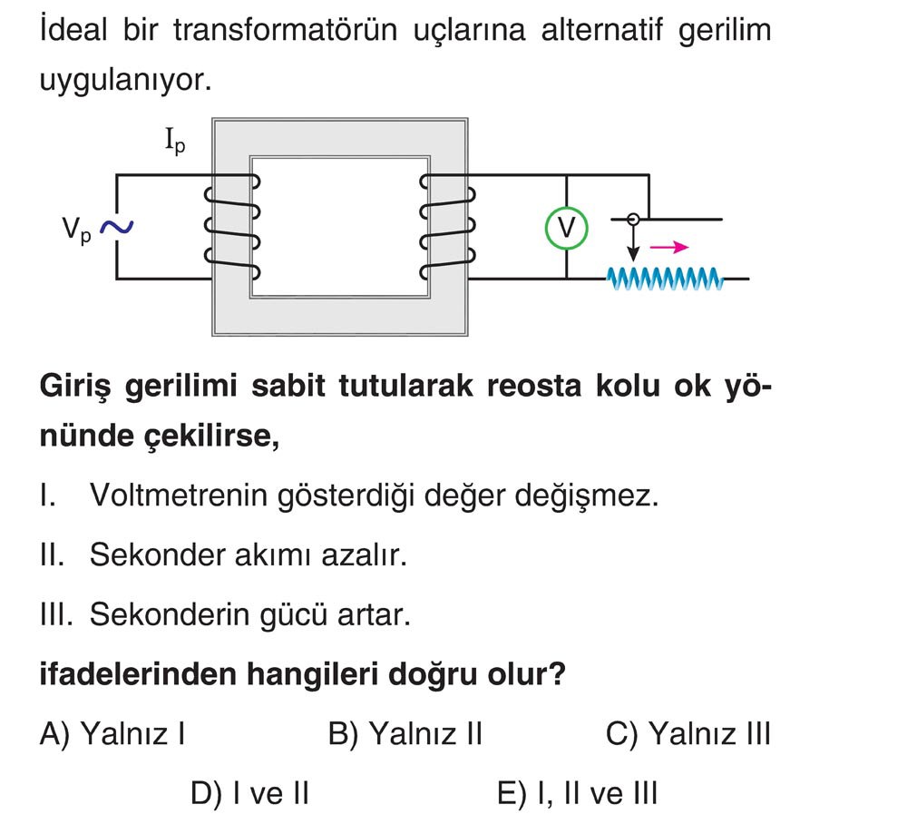 İdeal bir transformatörün uçlarına alternatif gerilim uygulanıyor. Giriş gerilimi sabit tutularak