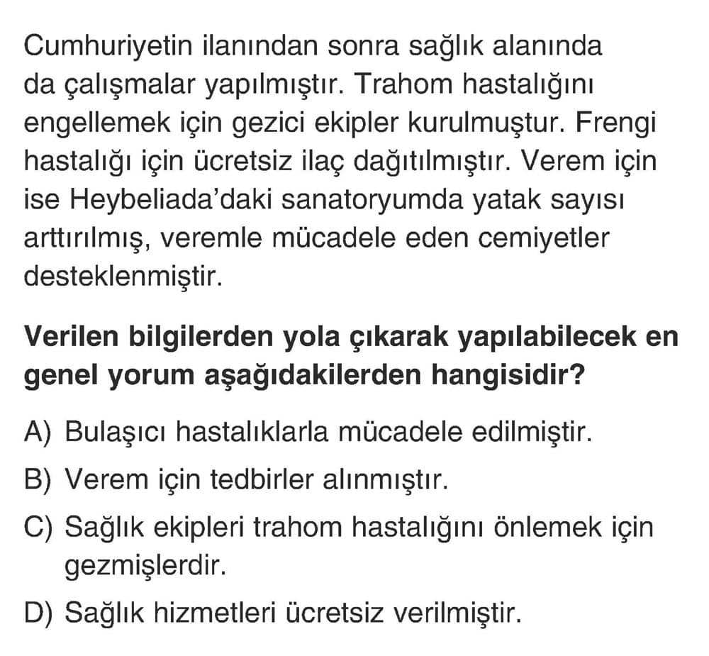 Cumhuriyetin ilanından sonra sağlık alanında da çalışmalar yapılmıştır. Trahom hastalığını