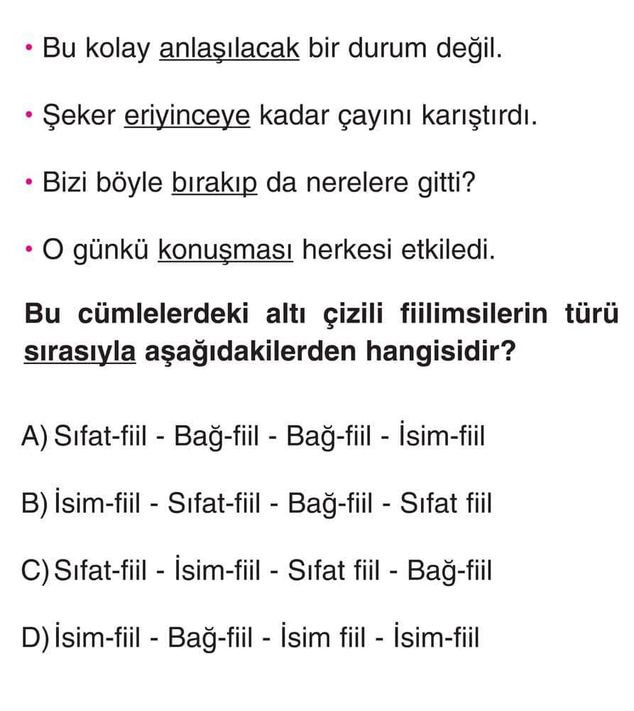 • Bu kolay anlaşılacak bir durum değil. • Şeker eriyinceye kadar çayını karıştırdı. • Bizi böyle