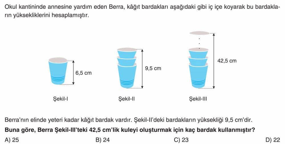 Okul kantininde annesine yardım eden Berra, kâğıt bardakları aşağıdaki gibi iç içe koyarak bu