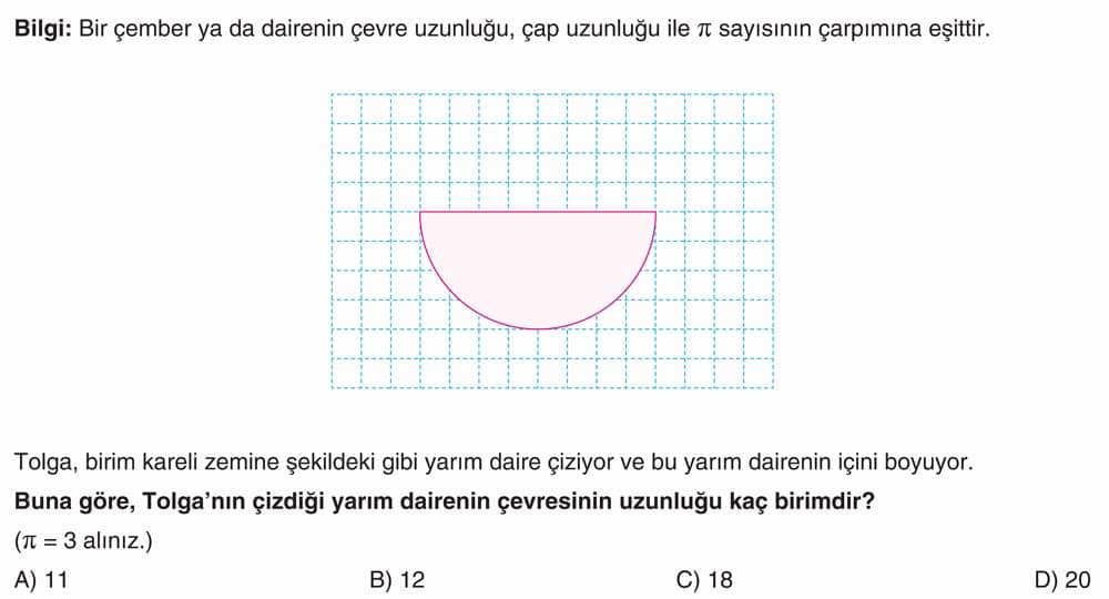 Bilgi: Bir çember ya da dairenin çevre uzunluğu, çap uzunluğu ile π sayısının çarpımına eşittir
