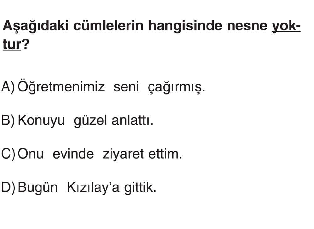 Aşağıdaki cümlelerin hangisinde nesne yoktur?