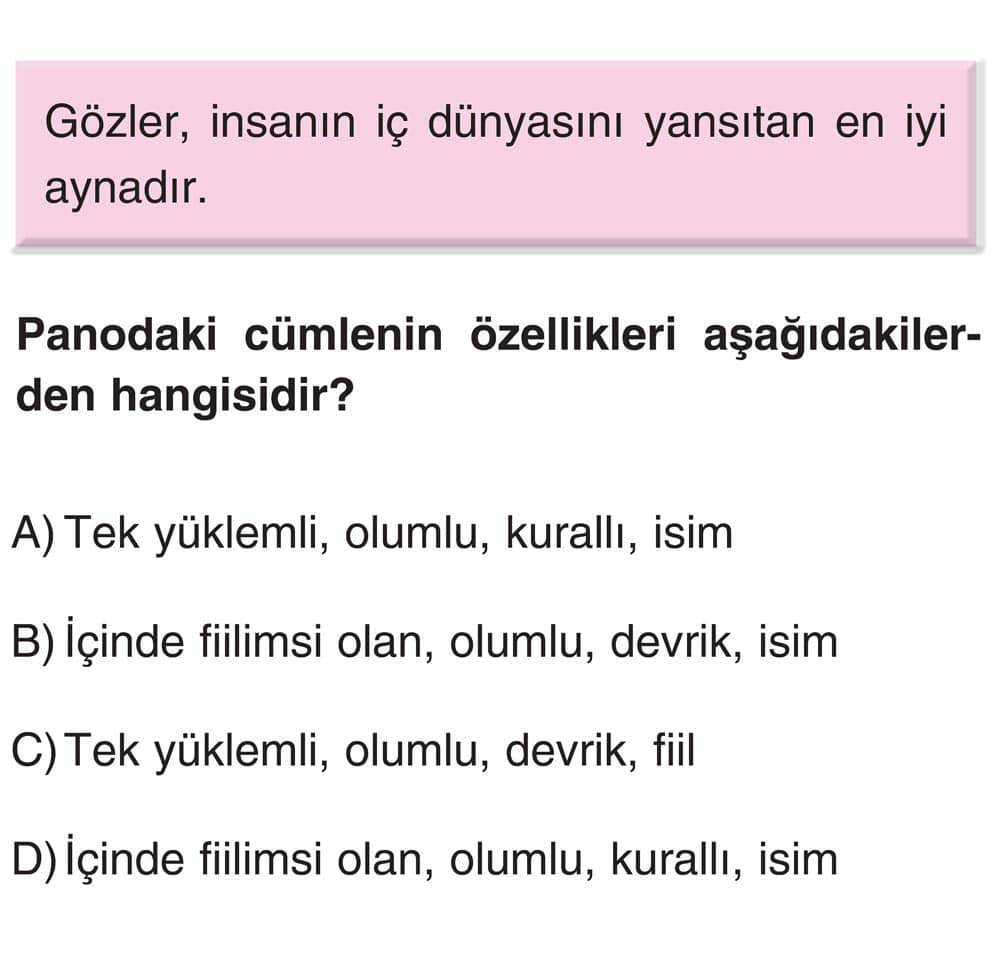 Gözler, insanın iç dünyasını yansıtan en iyi aynadır. Panodaki cümlenin özellikleri aşağıdakiler-den
