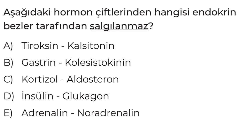 Aşağıdaki hormon çiftlerinden hangisi endokrin bezler tarafından salgılanmaz?
