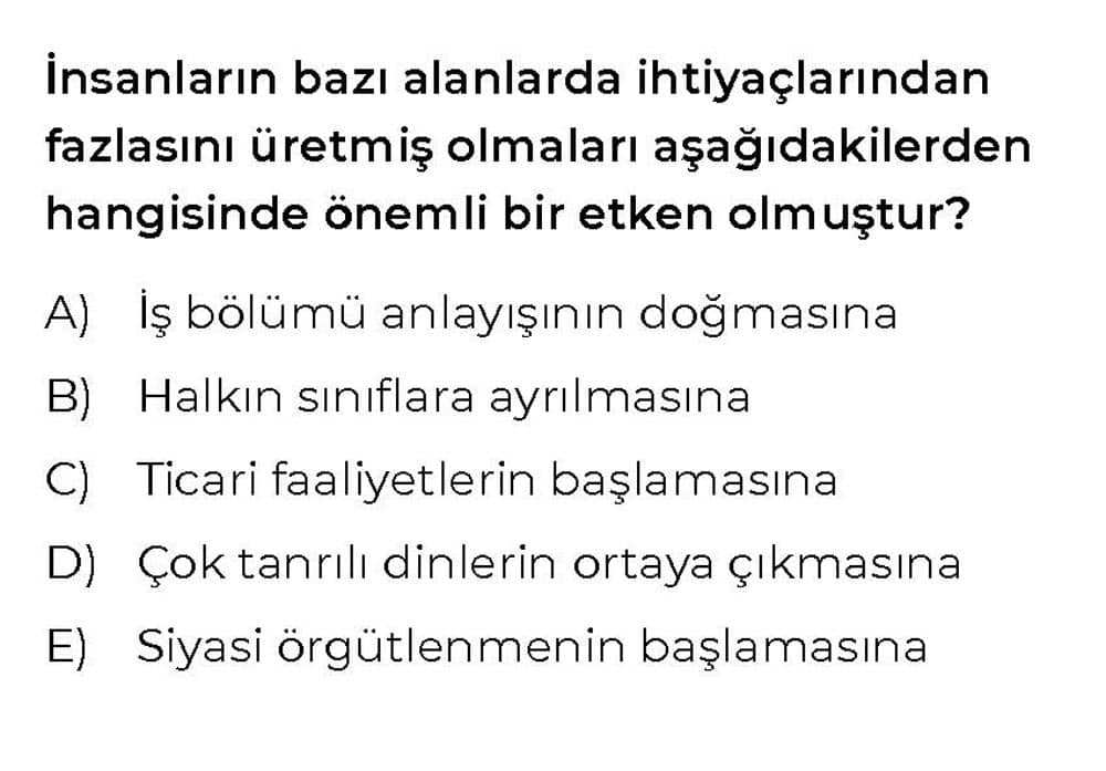 İnsanların bazı alanlarda ihtiyaçlarından fazlasını üretmiş olmaları aşağıdakilerden hangisinde