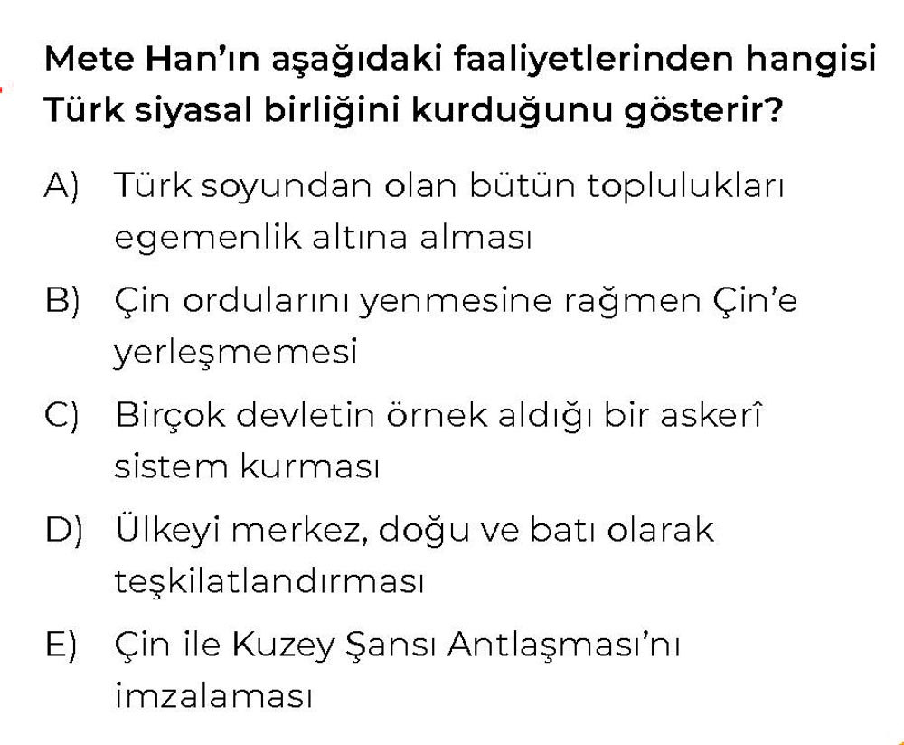 Mete Han'ın aşağıdaki faaliyetlerinden hangisi Türk siyasal birliğini kurduğunu gösterir?