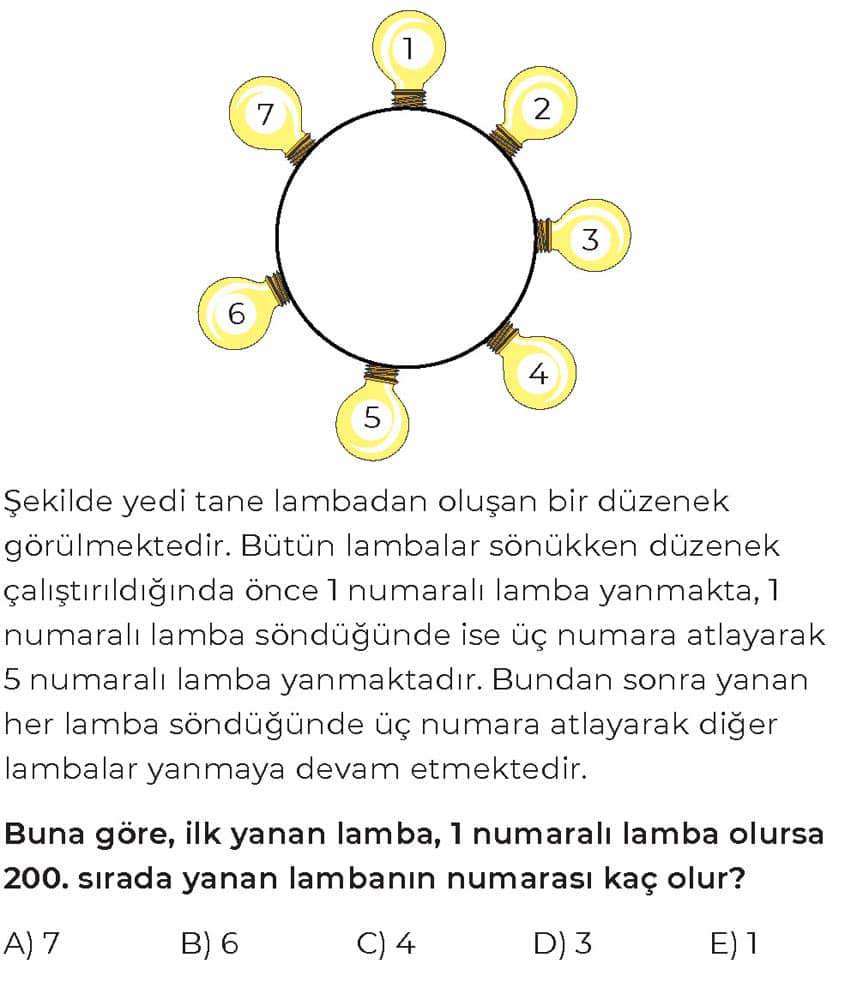 Şekilde yedi tane lambadan oluşan bir düzenek görülmektedir. Bütün lambalar sönükken düzenek