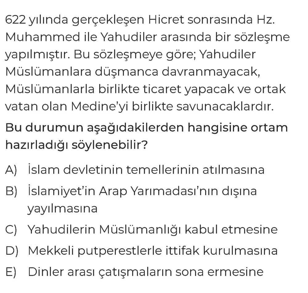622 yılında gerçekleşen Hicret sonrasında Hz. Muhammed ile Yahudiler arasında bir sözleşme
