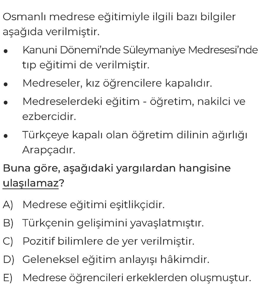 Osmanlı medrese eğitimiyle ilgili bazı bilgiler aşağıda verilmiştir. • Kanuni Dönemi'nde Süleymaniye