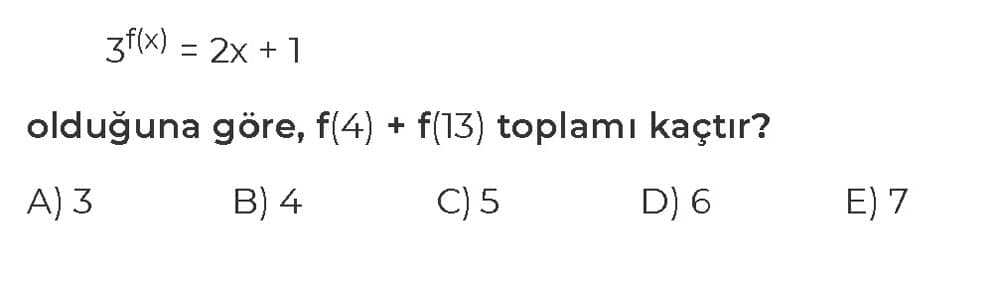 3f(x) = 2x + 1 olduğuna göre, f(4) + f(13) toplamı kaçtır?