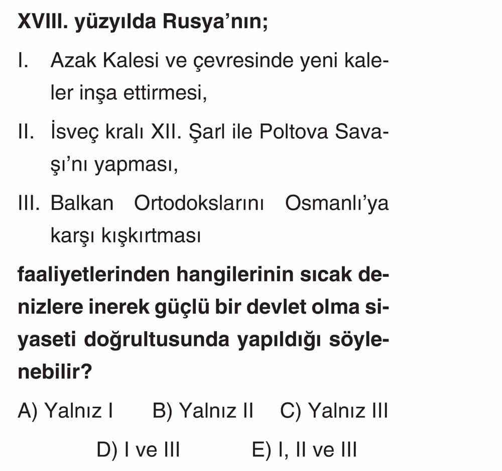 XVIII. yüzyılda Rusya'nın; I. Azak Kalesi ve çevresinde yeni kaleler inşa ettirmesi, II. İsveç kralı