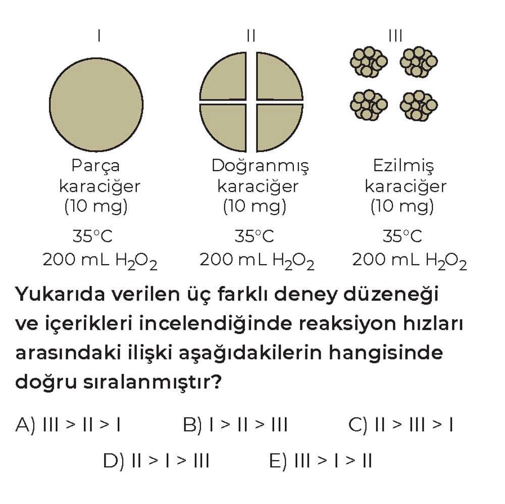 Yukarıda verilen üç farklı deney düzeneği ve içerikleri incelendiğinde reaksiyon hızları arasındaki