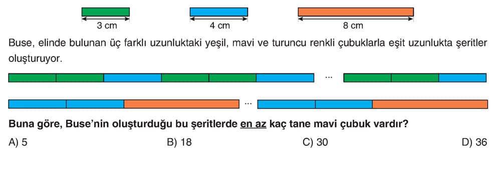 Buse, elinde bulunan üç farklı uzunluktaki yeşil, mavi ve turuncu renkli çubuklarla eşit uzunlukta