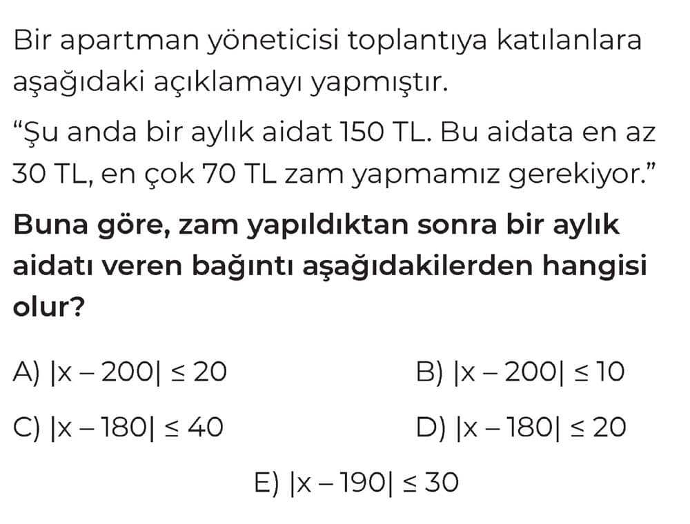 Bir apartman yöneticisi toplantıya katılanlara aşağıdaki açıklamayı yapmıştır. "Şu anda bir aylık