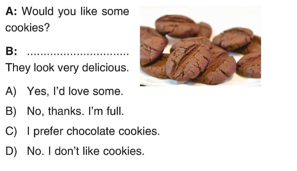 A: Would you like some cookies? B: ............................... They look very delicious.