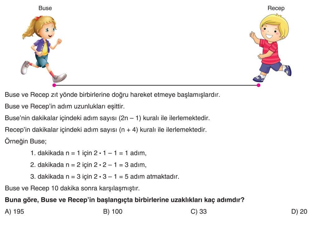 Buse ve Recep zıt yönde birbirlerine doğru hareket etmeye başlamışlardır. Buse ve Recep'in adım