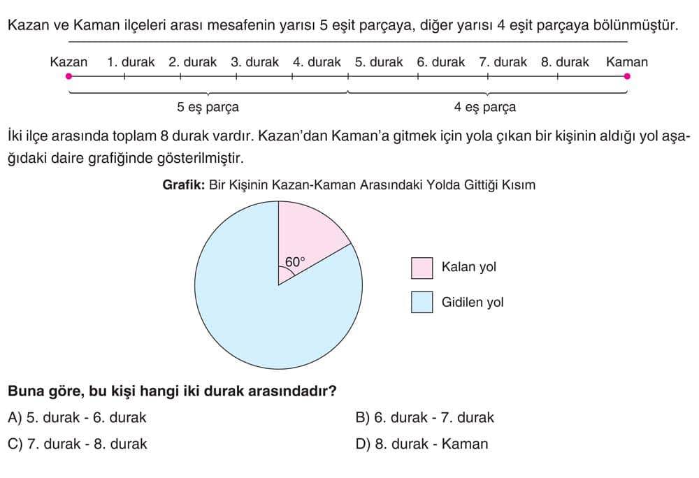 Kazan ve Kaman ilçeleri arası mesafenin yarısı 5 eşit parçaya, diğer yarısı 4 eşit parçaya