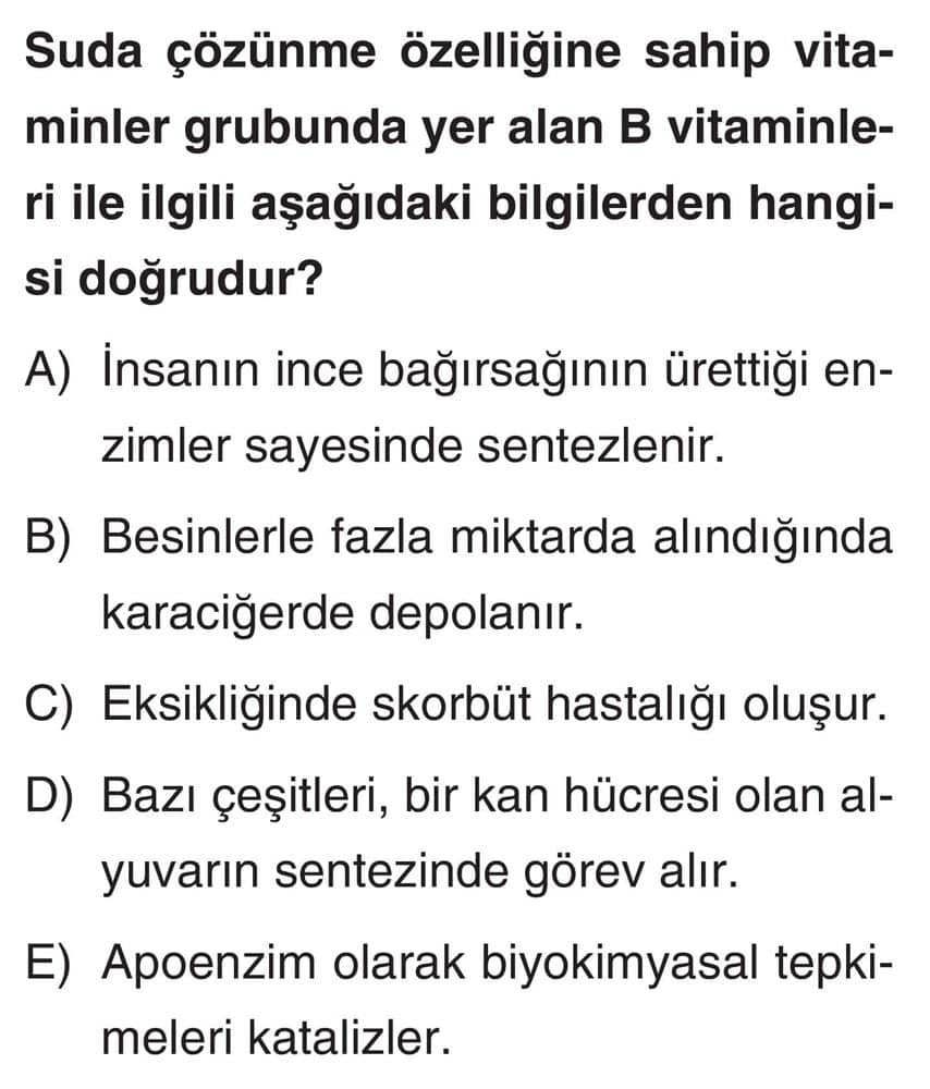 Suda çözünme özelliğine sahip vitaminler grubunda yer alan B vitaminleri ile ilgili aşağıdaki
