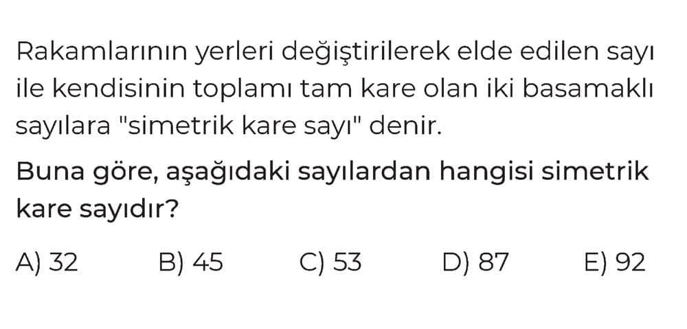 Rakamlarının yerleri değiştirilerek elde edilen sayı ile kendisinin toplamı tam kare olan iki