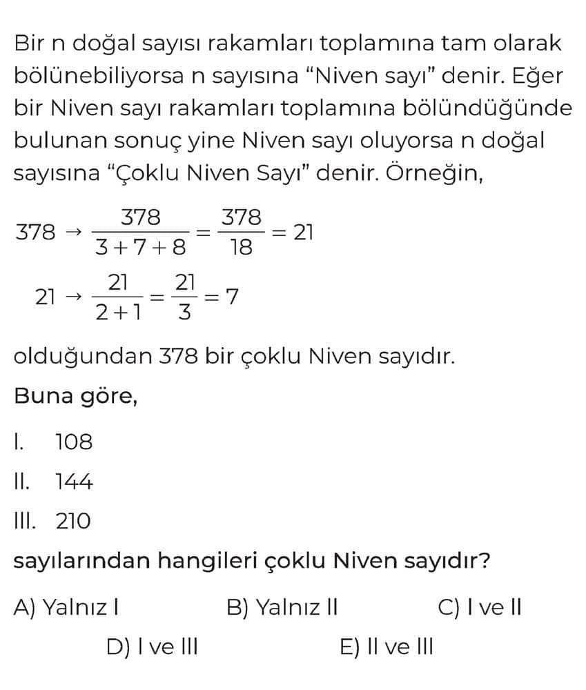 Bir n doğal sayısı rakamları toplamına tam olarak bölünebiliyorsa n sayısına "Niven sayı" denir