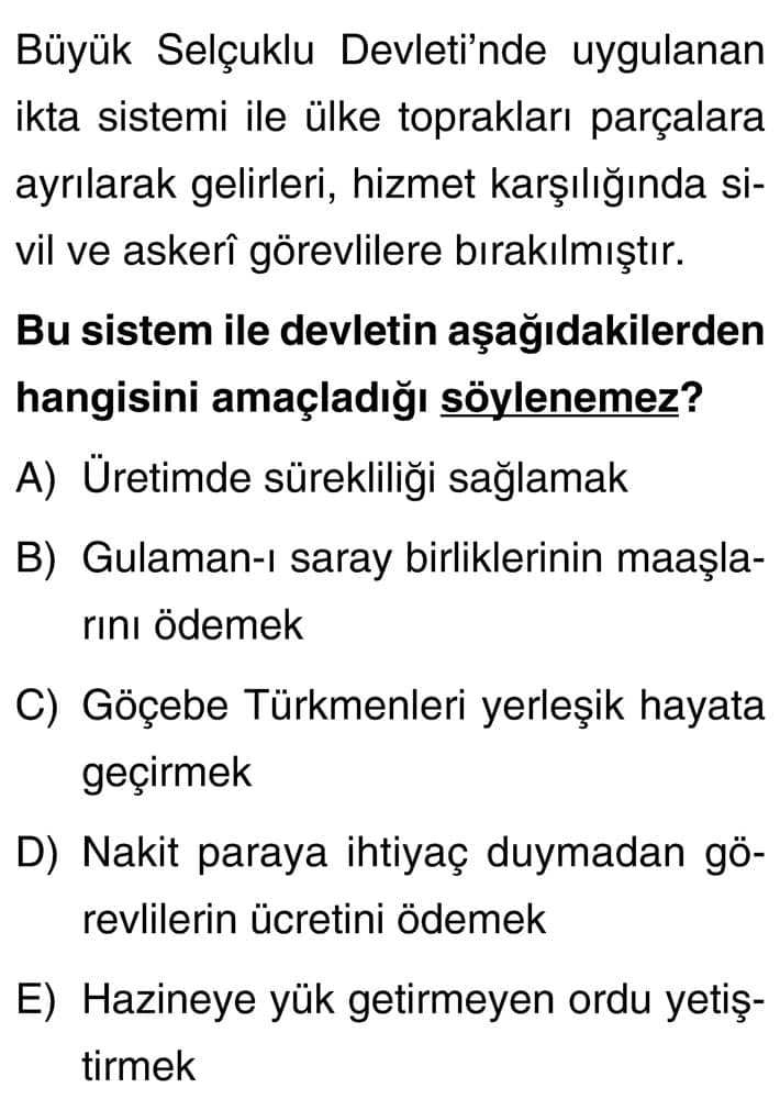 Büyük Selçuklu Devleti'nde uygulanan ikta sistemi ile ülke toprakları parçalara ayrılarak gelirleri