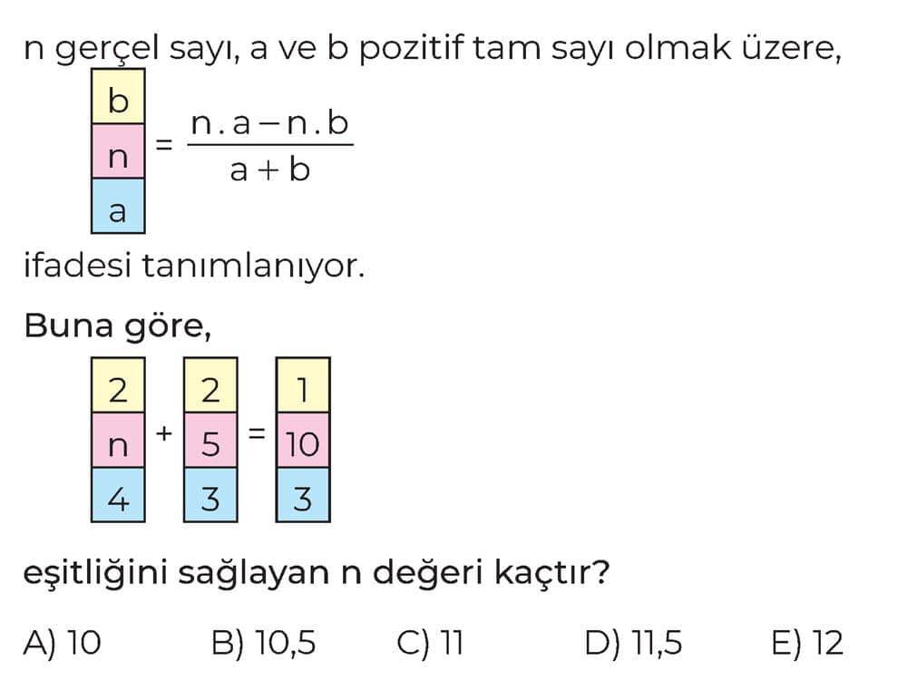 n gerçel sayı, a ve b pozitif tam sayı olmak üzere, b n = (n.a - n.b)/(a + b) a ifadesi