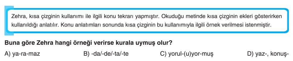 Zehra, kısa çizginin kullanımı ile ilgili konu tekrarı yapmıştır. Okuduğu metinde kısa çizginin